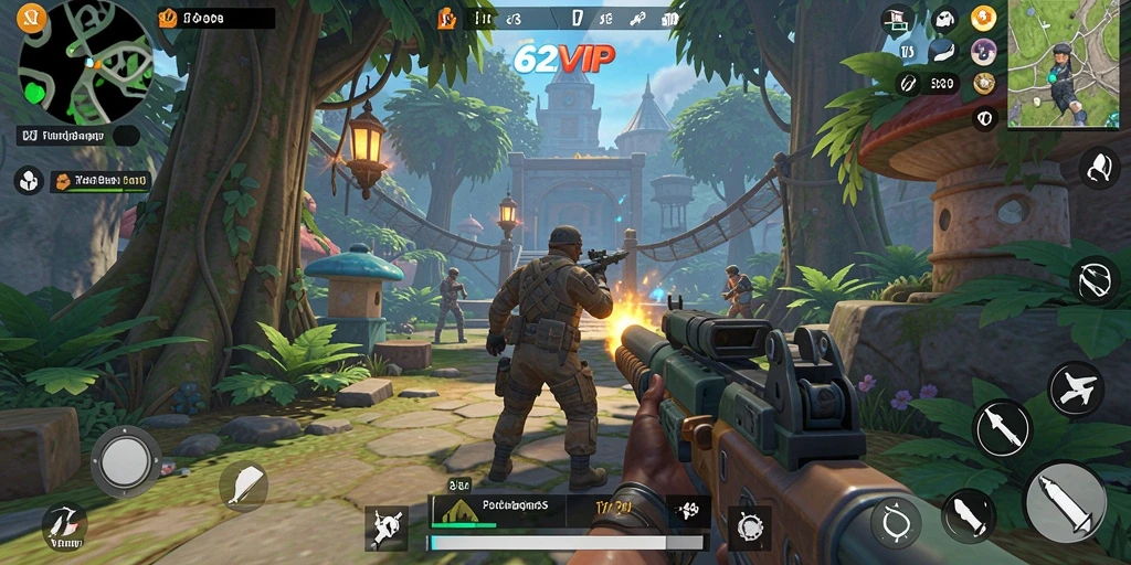 Screenshot gameplay 62VIP yang menunjukkan pertempuran mendebarkan dalam TPS.