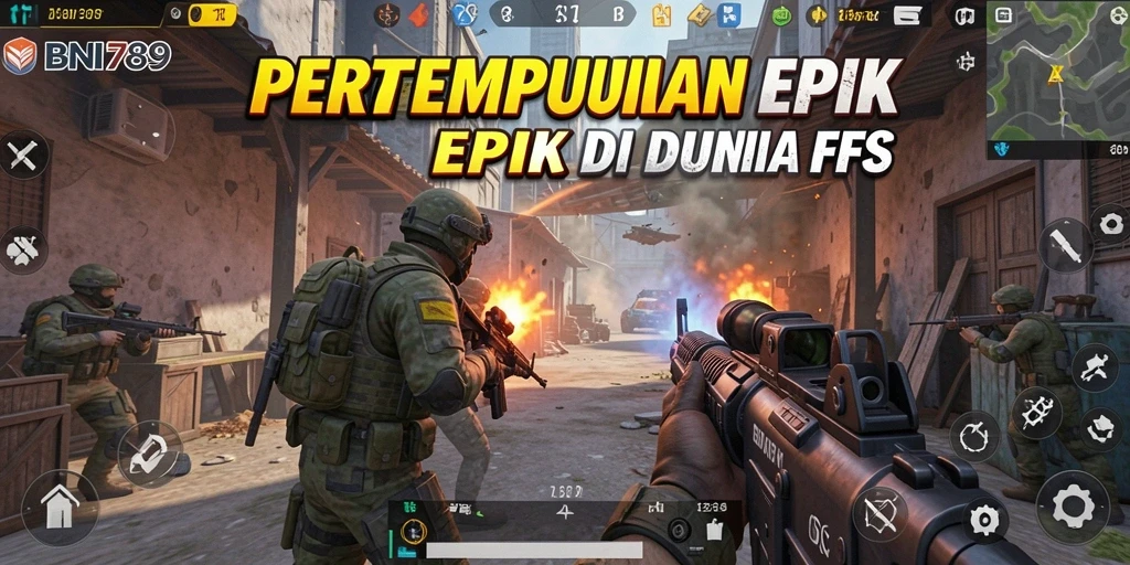 Screenshot gameplay BNI789 menunjukkan aksi baku tembak yang intens.