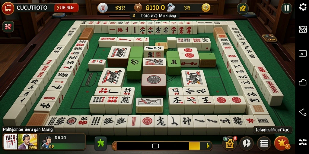 Screenshot gameplay CUCUTOTO menampilkan suasana permainan Mahjong yang seru.