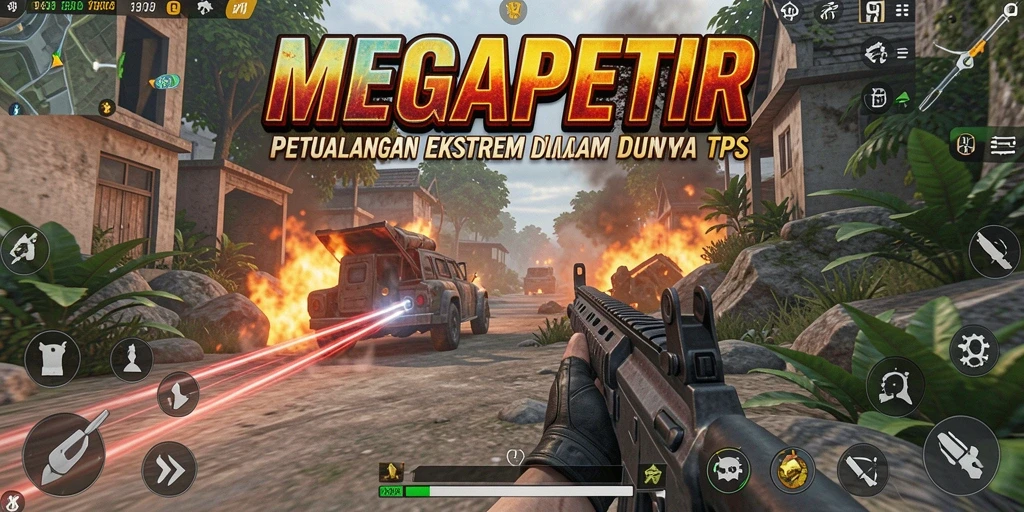 Tampilan gameplay seru dari MEGAPETIR saat bertempur melawan musuh.