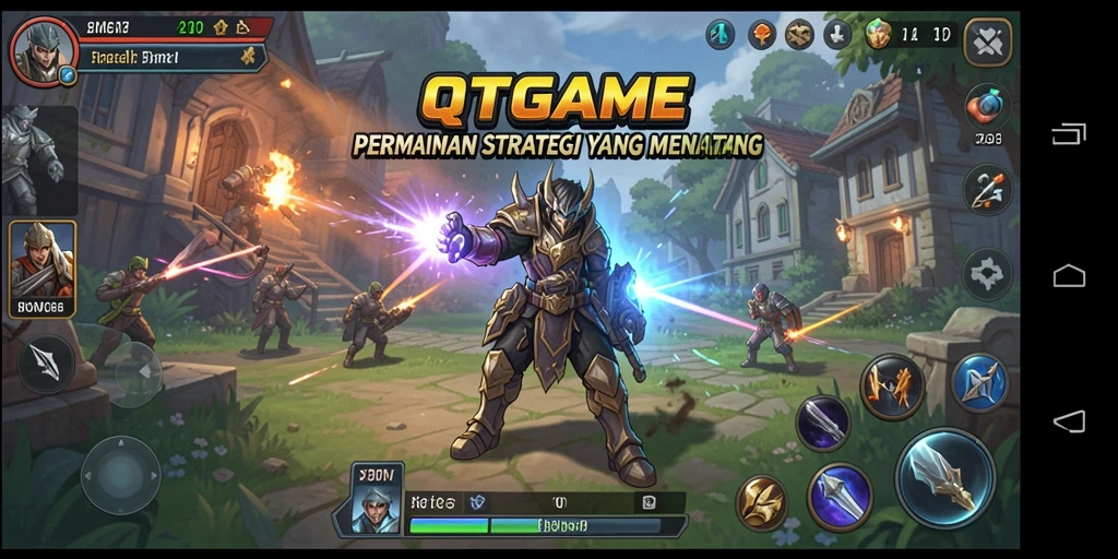 Screenshot gameplay QTGAME yang menampilkan pertempuran strategis.