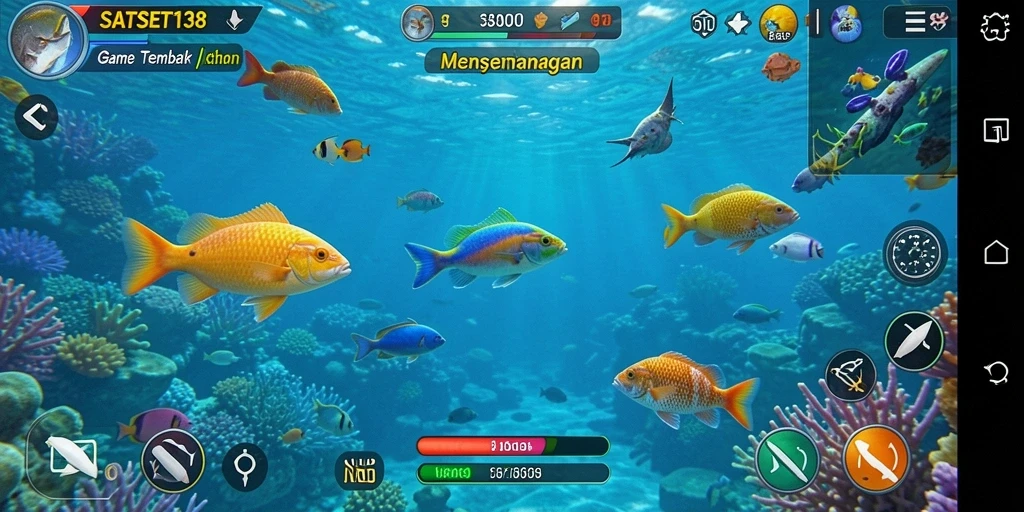 Tangkapan layar SATSET138 menampilkan aksi seru menangkap ikan.