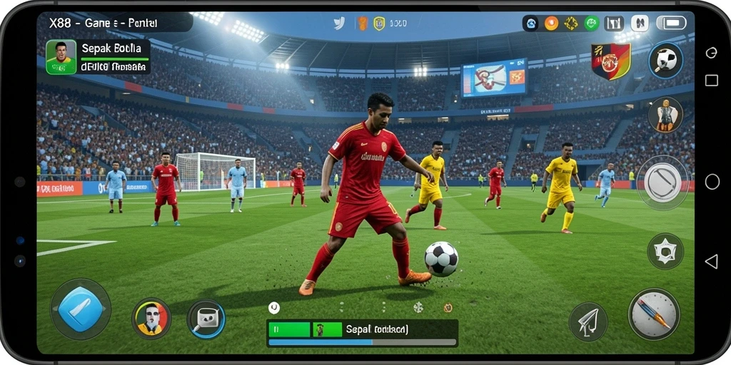 Tampilan gameplay X88 yang seru dan mendebarkan dalam pertandingan sepak bola.